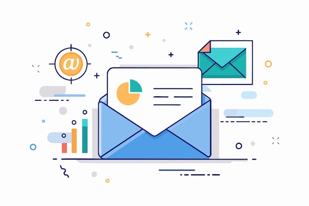 a pie chart displayed on an email envelope symbolizing sending analysis data electronically and efficiently sending analysis data via email simple and minimalist flat vector illustration