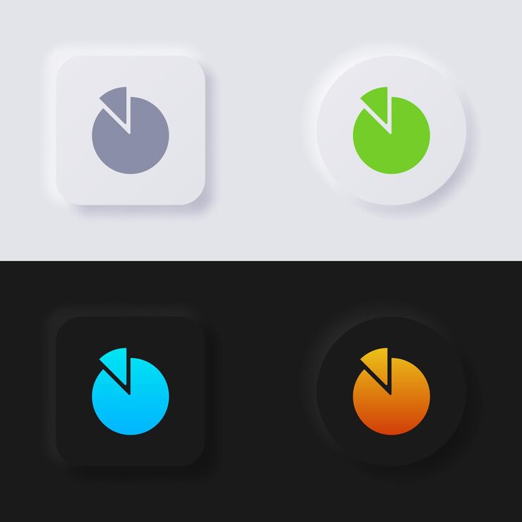 Vector pie chart icon set multicolor neumorphism button soft ui design for web design application ui and more button vector