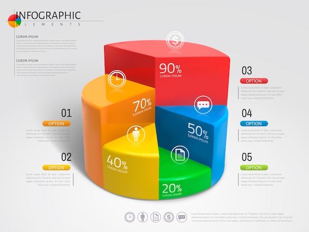  Pie chart infographic, plastic texture pie chart with different colors in  illustration