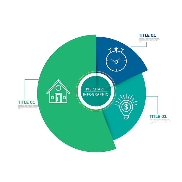 Vettore infografica a diagramma a torta con 3 passaggi