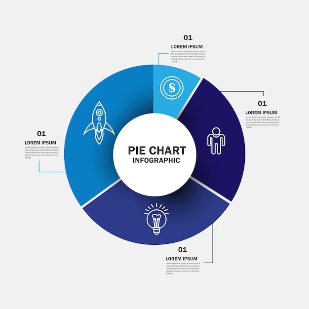 Pie Chart Infographic with 4 step on white background