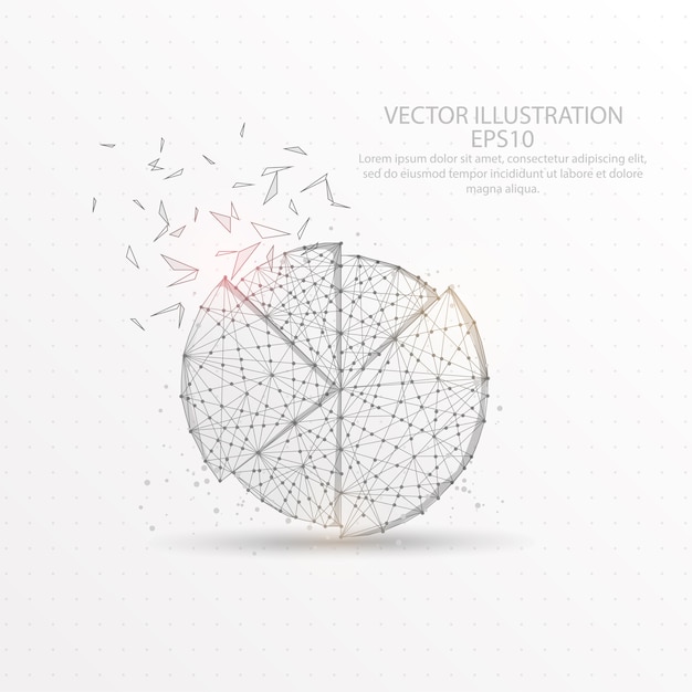 Pie chart low poly wire frame on white background.