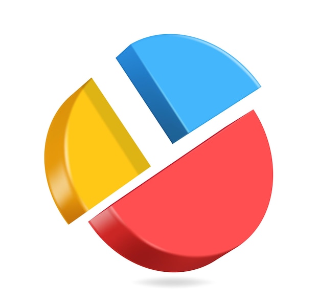 Pie chart split ratio 25 blue yellow and 50 red vector 3d isolated on white background for designing reports about business profits