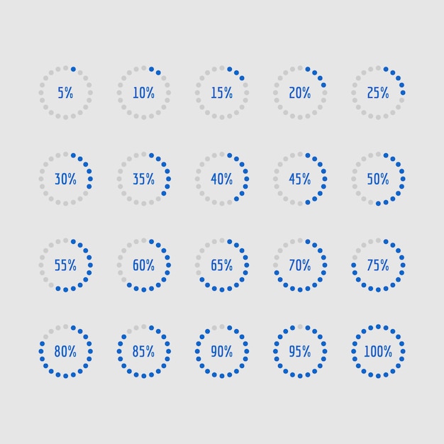 Vector pie charts, circle percentage diagrams of loading