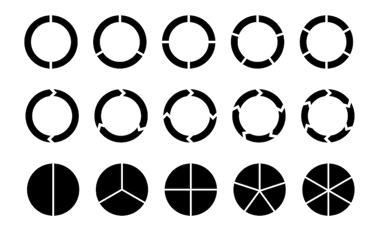 Vector pie charts diagrams set of circles infographic element round shape vector illustration