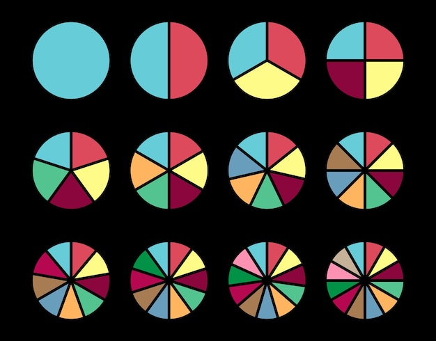 Pie charts diagrams Set of different color circles isolated Infographic element round shape