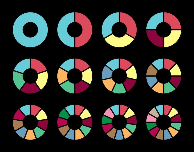 Pie charts diagrams Set different color circles isolated Infographic element round shape