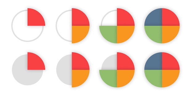 Vettore diagrammi di grafici a torta set di diversi cerchi di colore del grafico isolati forma rotonda dell'elemento infografico