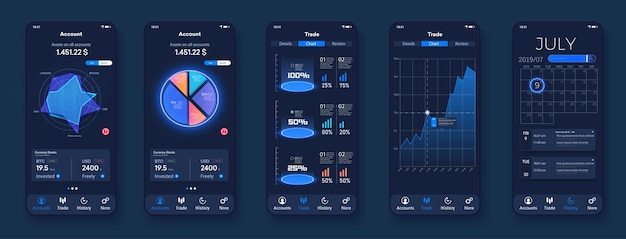pie charts workflow web design ui ux elements phone screen with modern dashboard admin analytics modern diagrams and bars with stock statistics and forecasts scales graph charts and diagrams