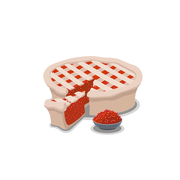 Pie and its piece with caviar on a white background in a minimalist style