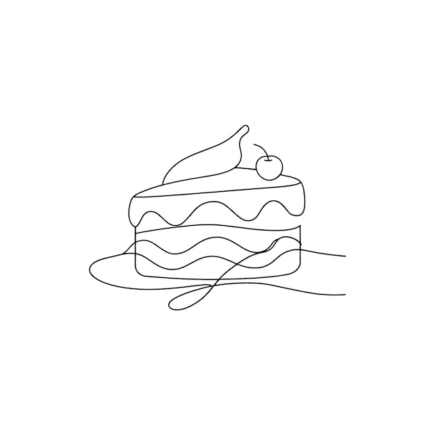 ピースケーキ 継続的なラインアート 白い背景のフラットベクトルイラスト