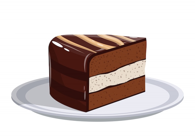 Кусок торта на тарелку дизайн иллюстрации на белом фоне