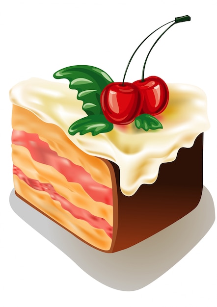 Vector piece of cake with cherries