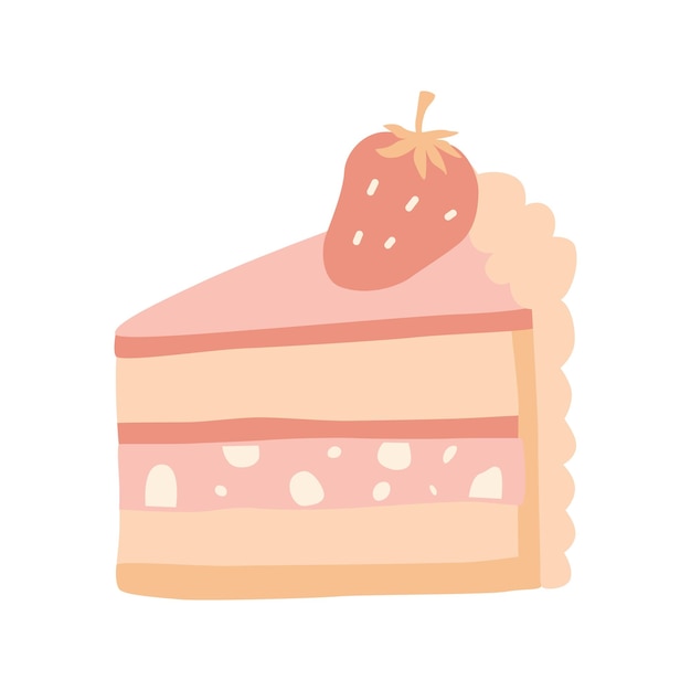 Piece of cake with strawberry Vector illustration