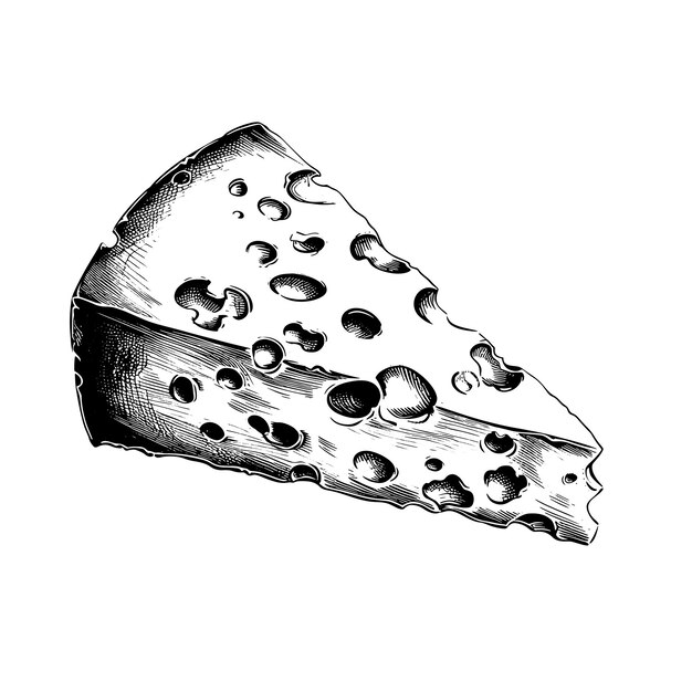 Vector piece of cheese hand drawn engraving style vector illustrations