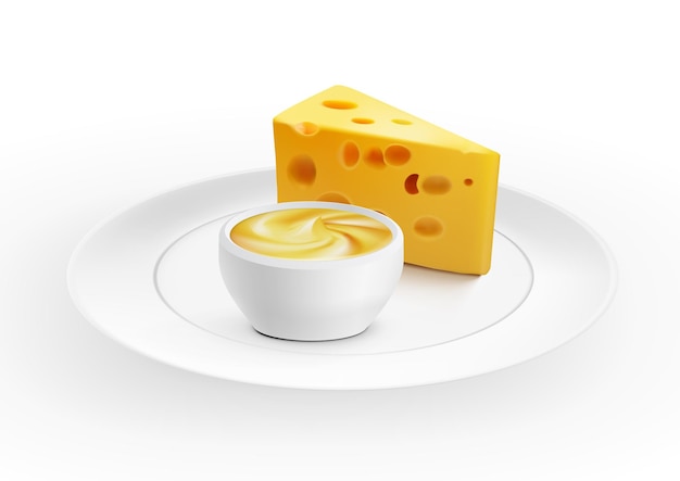 Piece Of Cheese With A Bowl Of Cheese Sauce