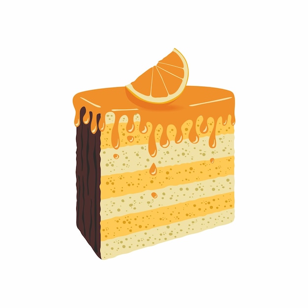 Piece Of Cheesecake Confectionery Cheese Cake With Soft Porous Layers And Orange Slices Isolated