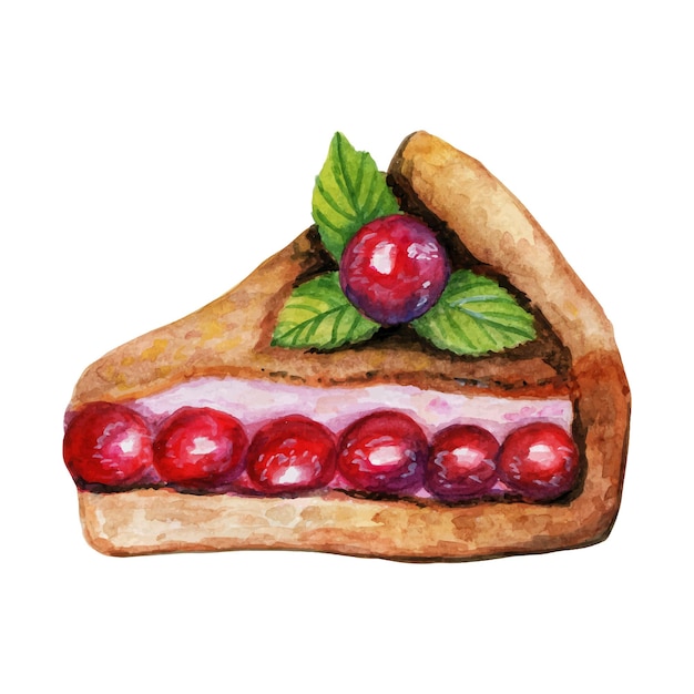 A piece of cherry pie Delicious dessert Sweet pastries with natural berries Design for postcards