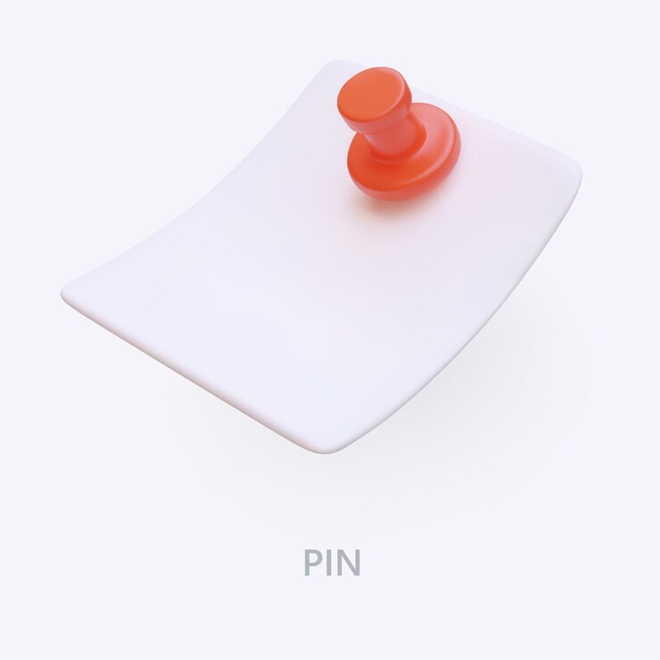 Vector piece of paper pinned with red pushpin reminder sticker mockup