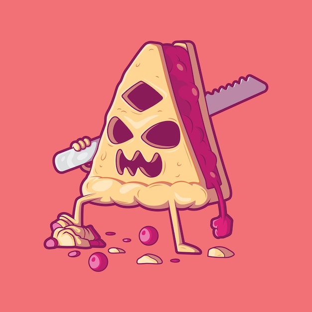 Vector piece of pie monster character in a pos vector illustration food halloween funny design concept