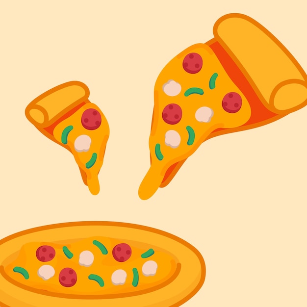 Vector piece of pizza kawaii doodle flat cartoon vector illustration