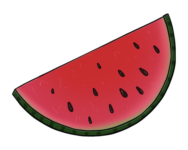 Piece of ripe sliced piece of watermelon with seeds doodle linear cartoon