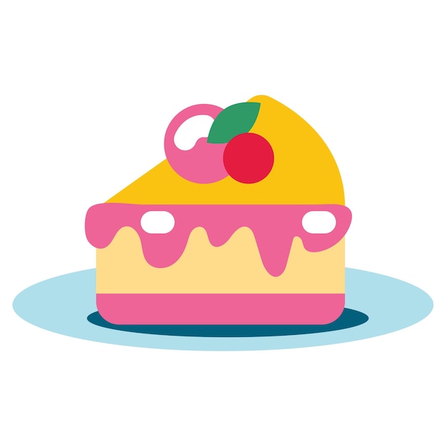 A piece of sweet cake with cream. Festive cake with berries. Vector dessert