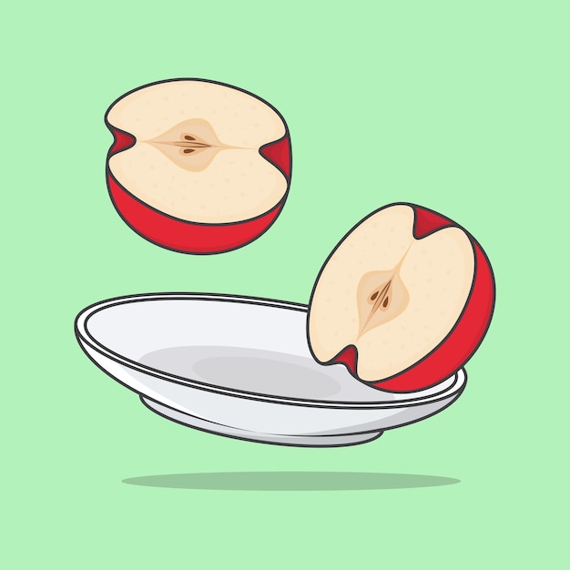 Pieces of apple on a plate cartoon vector illustration apple fruit flat icon outline