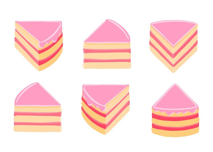 Pieces of pink cake set for infographic.