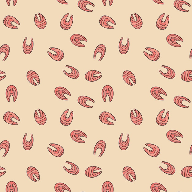 Pieces of salmon slices vector pattern or seamless background
