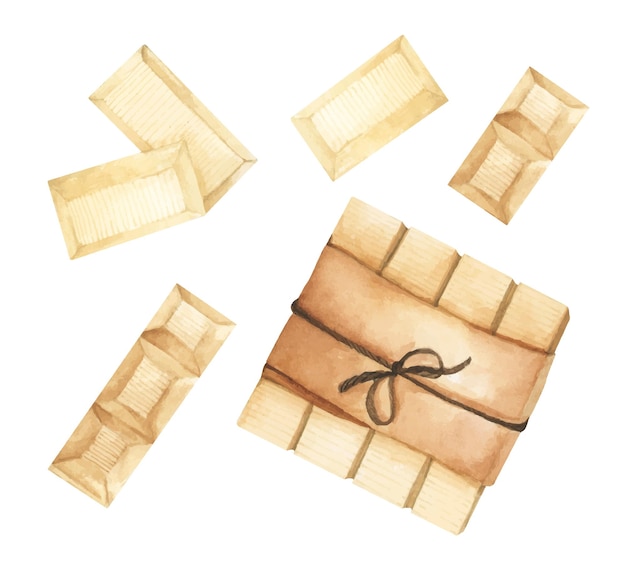 Pieces of white chocolate watercolor illustration