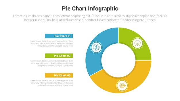 piechart of pie chart diagram infographics sjabloon diagram met grote piechart contourstijl met icoon 3 punt met ontwerp voor dia presentatie vector