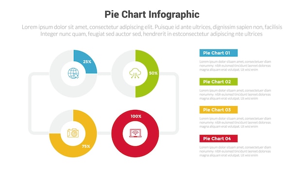 벡터 파이 차트 또는 파이 차트 다이어그램 인포그래픽 템플릿 다이어그람 4 점 파이 차트 구조 수직 목록 설명 슬라이드 프레젠테이션 터