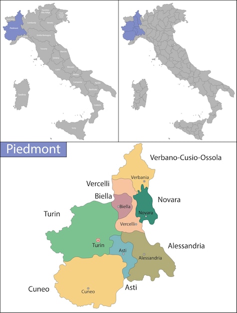 Vettore il piemonte è una delle venti regioni amministrative d'italia, nel nord-ovest del paese