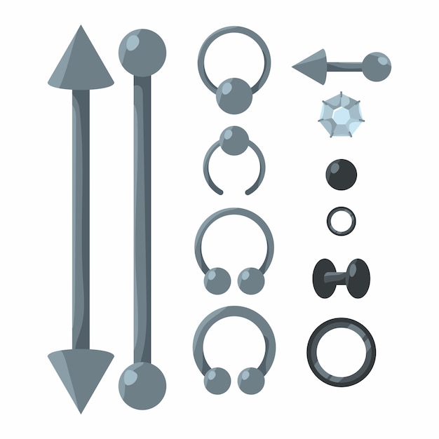 벡터 피어싱 귀걸이 요소 벡터 만화 세트 흰색 배경에 고립