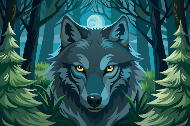 狼が森を通って獲物を追いかけるのを見つめている突き刺す目