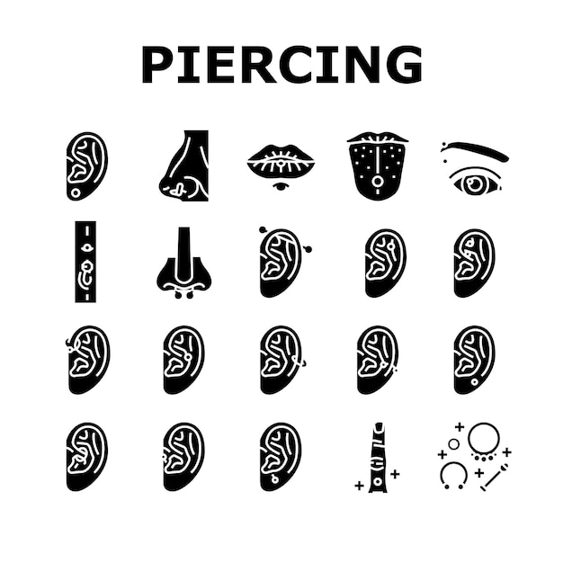 Vector piercing fashion beauty earring icons set vector