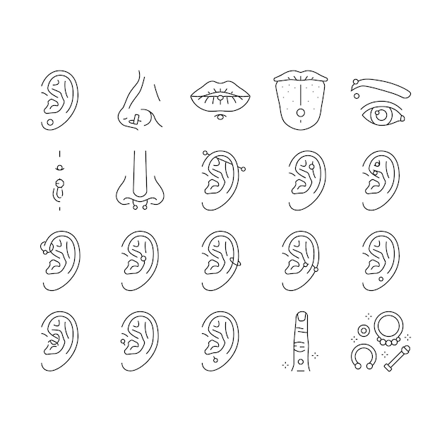 Vector piercing fashion beauty earring icons set vector