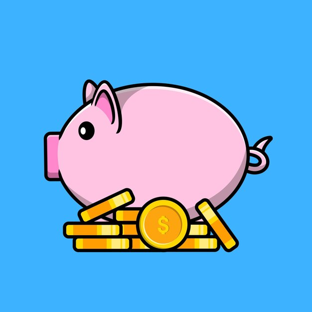 Pig Bank And Gold Coin Cartoon Vector Icon Illustration