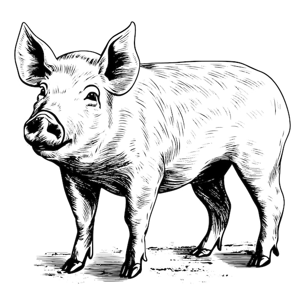 pig black and white art