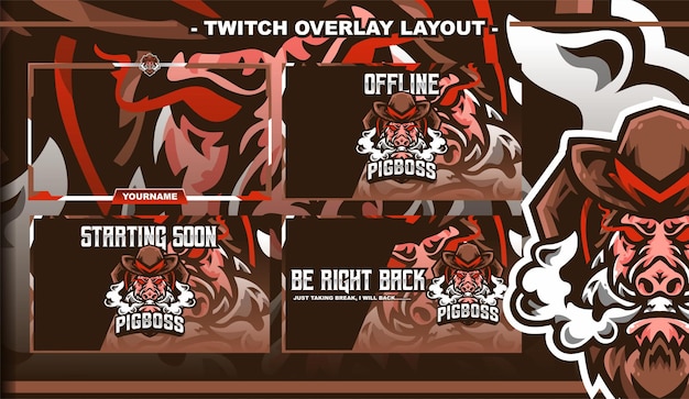 Vector pig boss gangster gaming layout design streamer twitch logo character