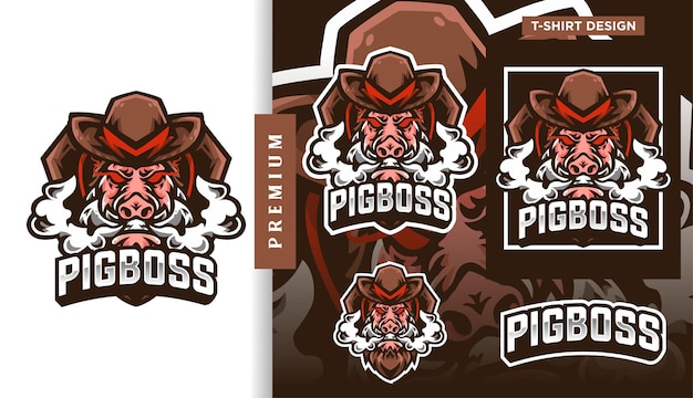 Pig boss gangster personaggio di design del logo esport della mascotte di gioco