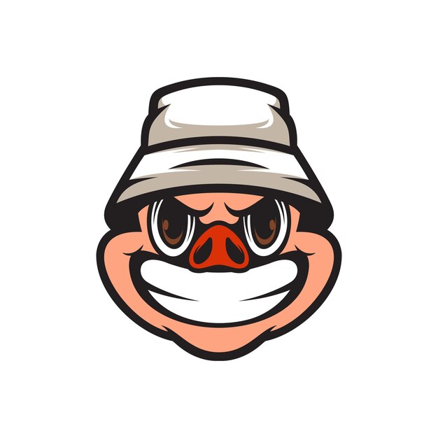 Pig Buckethat Mascot Design Vector