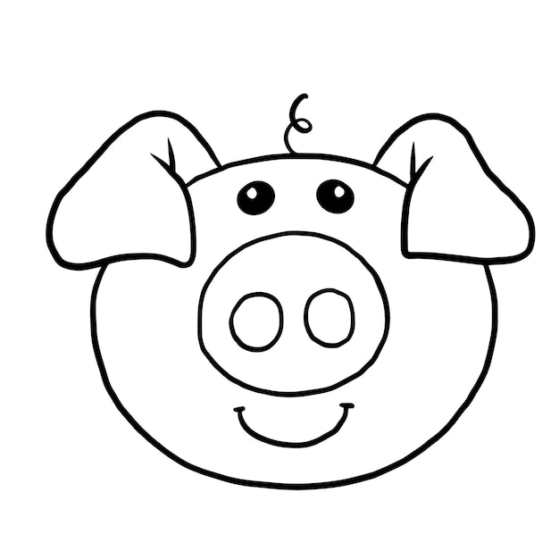Vettore maiale cartone animato animale carino kawaii doodle da colorare pagina disegno