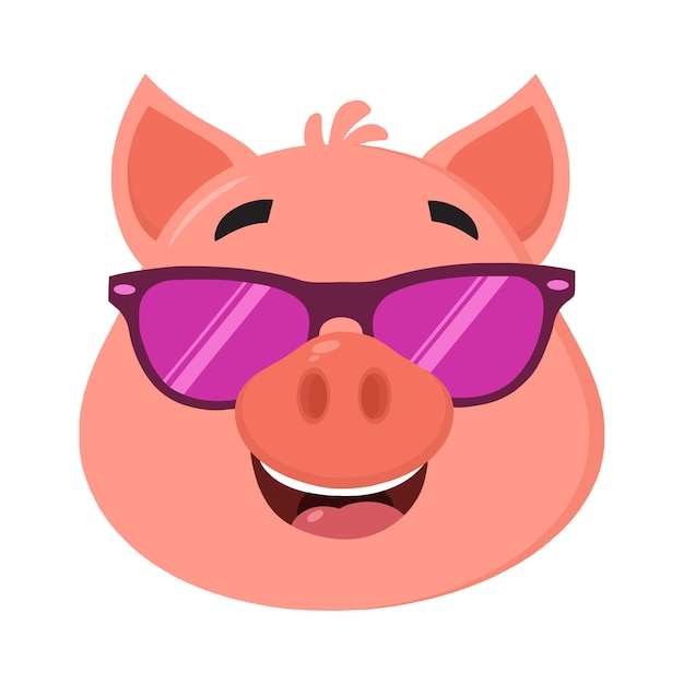 Pig Cartoon Character Face With Sunglasses