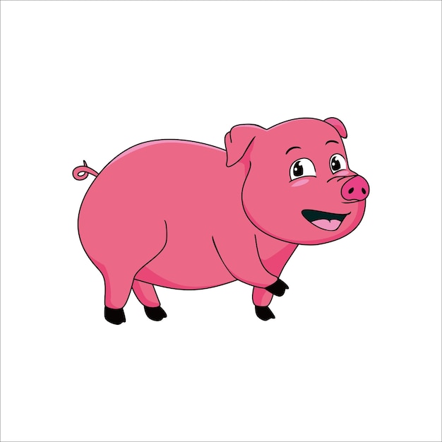 Pig cartoon design illustration. cute farm animal icon, sign and symbol.