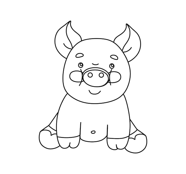 Pig Character Black and White Vector Coloring Book for Kids