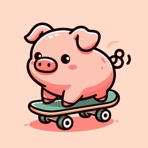 Pig character is playing ball with cartoon style and ball mascot concept