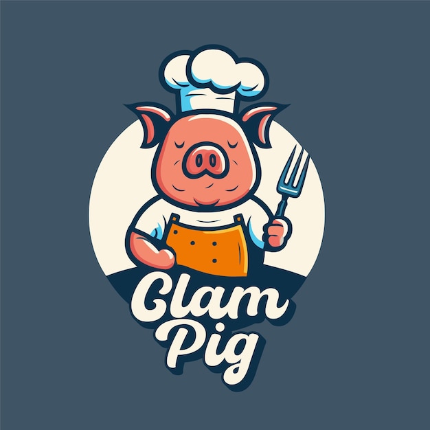 돼지고기 그릴 바비큐 레스토랑 브랜딩을 위한 돼지 셰프 로고 마스코트 그림