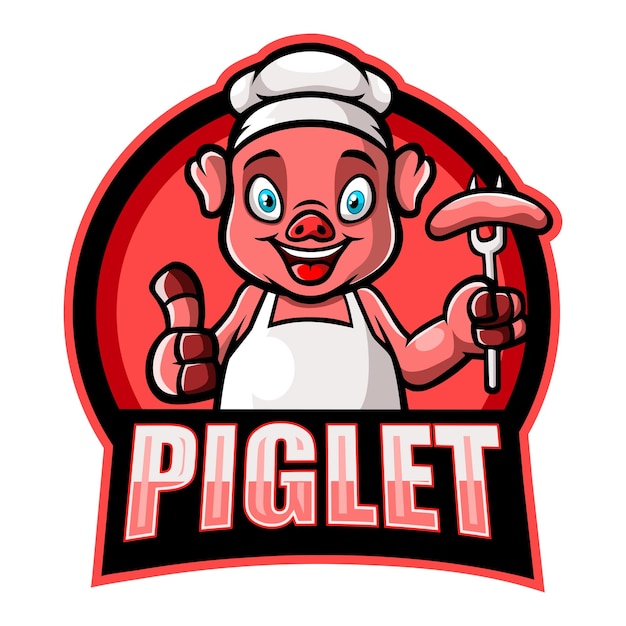Vettore disegno del logo esport della mascotte dello chef di maiale